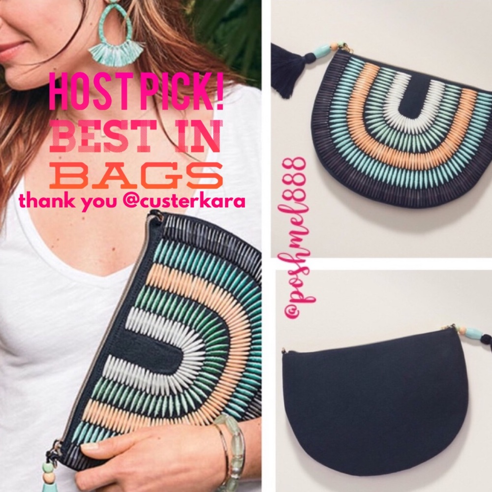 Stella & Dot | Limited Edition Navy/Teal/Peach Hand-Beaded Clutch Retired - Picture 2 of 13